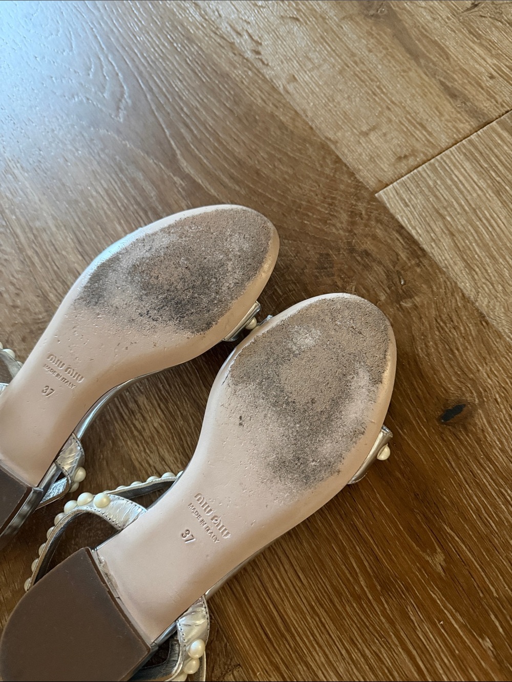 Miu Miu Silver Pearl-Trim Ankle-Strap Sandals - Picture 4 of 5